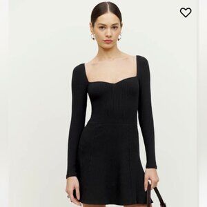 Reformation Bruno Dress Black Long Sleeve Ribbed Knit Mini Women's Medium NWT